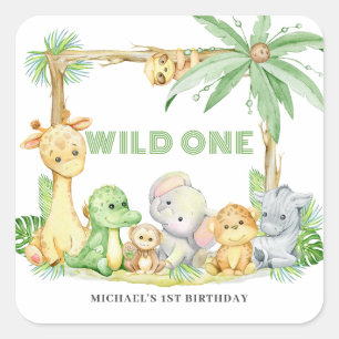Carré Sticker de Safari Wild One animal 1er Anniversaire