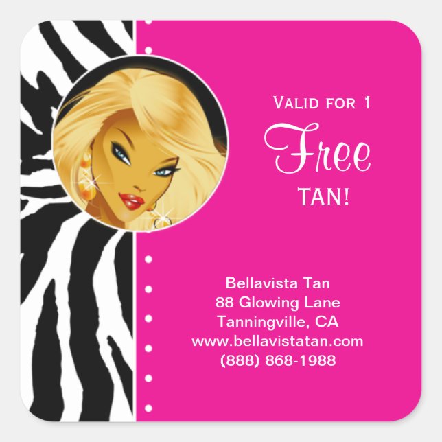 Carré Sticker de salon de bronzage rose Zebra Blonde fem (Devant)
