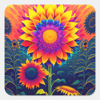 Carré Sticker de tournesol coloré et radiant
