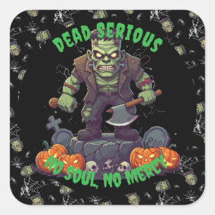 Carré 🖤 Sticker d'Halloween Frankenstein noir 💀 🎃