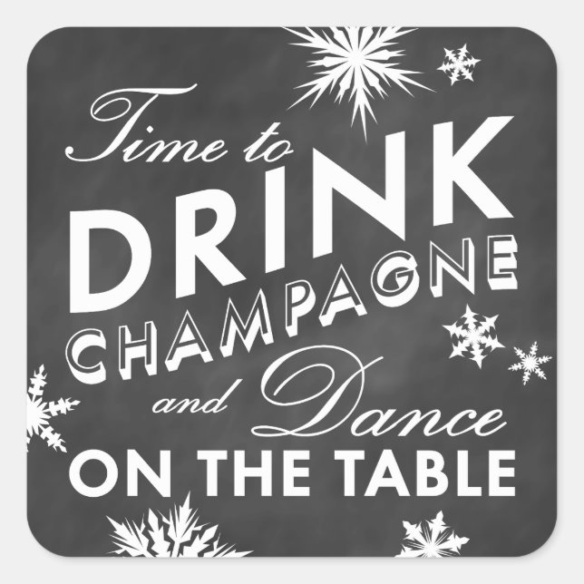 Carré Sticker d'hiver Temps pour boire du champagne (Devant)