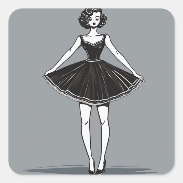 Carré Sticker d'illustration Vintage LBD (Devant)