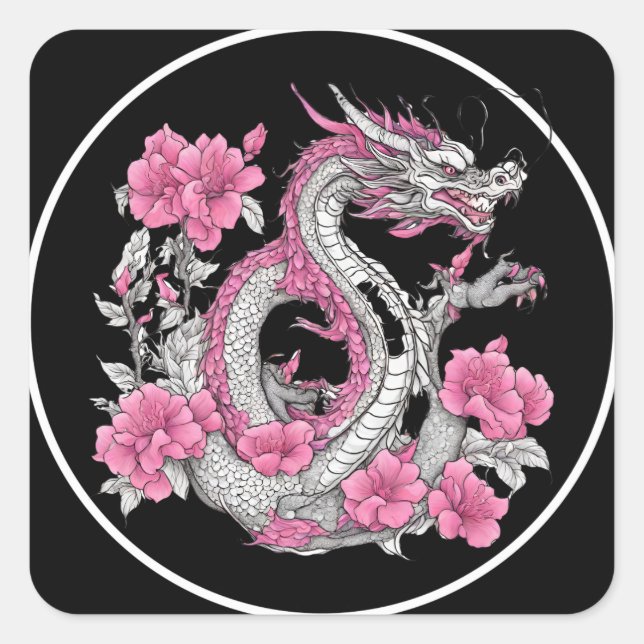 Carré Sticker Dragon Fleur (Devant)