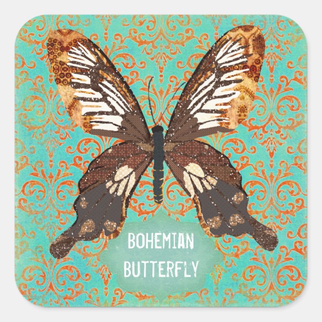 Carré Sticker en damas papillon de Bohême (Devant)