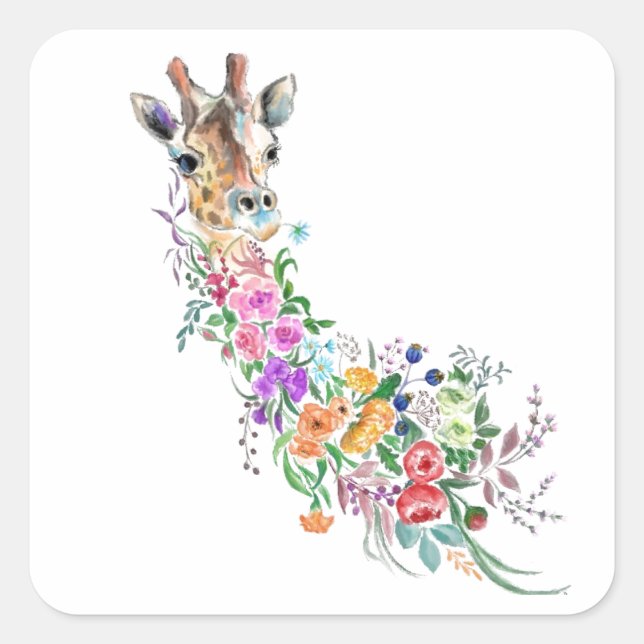 Carré Sticker en Giraffe aux fleurs colorées (Devant)