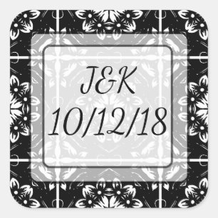Carré Sticker en mandala personnalisé noir et blanc