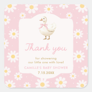 Carré Sticker en Merci de Baby shower de fille d'oie sot