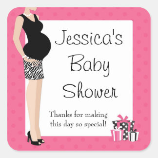 Carré Sticker en Merci de Baby shower rose