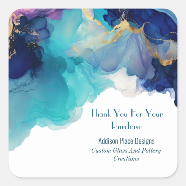 Carré Sticker en Merci d'image en encre bleue alcool (Devant)