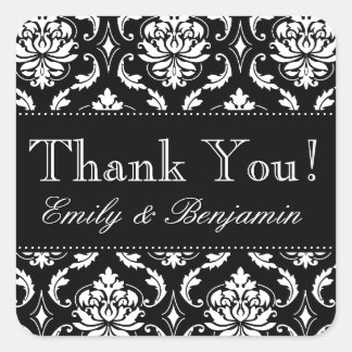 Carré Sticker en Merci Mariage damassé noir blanc