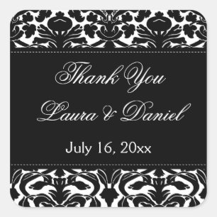 Carré Sticker en Merci noir et blanc Damask 1,5 po