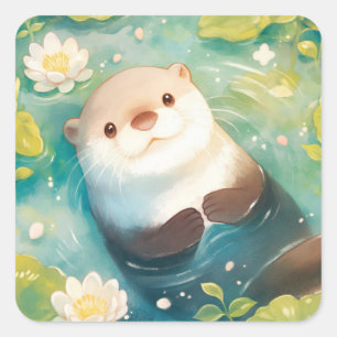 Carré Sticker en Otter adorable avec nappes d'eau