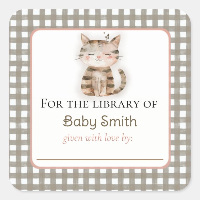 Carré Sticker en plaque de baby shower avec Cute Kitten (Devant)