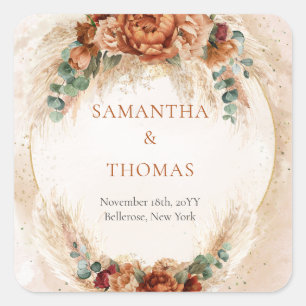 Carré Sticker en terre cuite moderne fleurs bordeaux pam