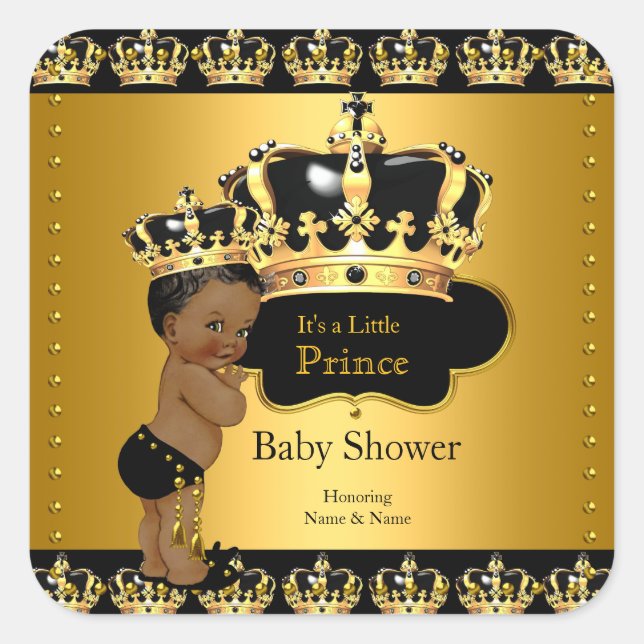 Carré Sticker ethnique Royal Prince Baby shower Black Go (Devant)