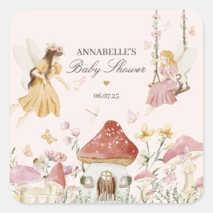 Carré Sticker Fairy Enchanted Baby shower Faveur