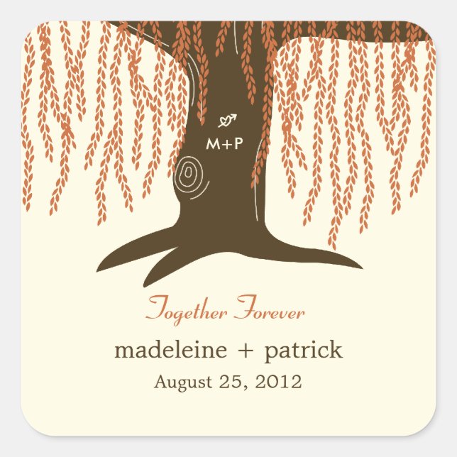 Carré Sticker Faveur Mariage de automne Willow Tree (Devant)