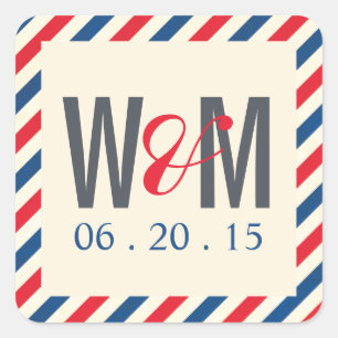 Carré Sticker Favor Monogramme Airmail