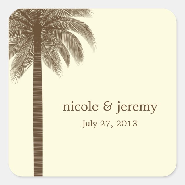 Carré Sticker Favor Palm Beach Wedding - Brown (Devant)