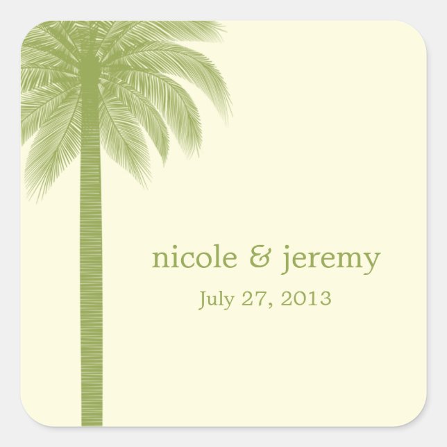 Carré Sticker Favor Palm Beach Wedding - Vert (Devant)