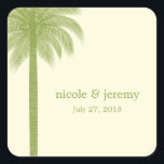 Carré Sticker Favor Palm Beach Wedding - Vert<br><div class="desc">Magnifique et pleine de charme tropical,  cette collection moderne de mariages Palm Beach par berryberrysweet.com balayera vos invités de leurs pieds. N'hésitez pas à nous contacter pour des couleurs personnalisées.</div>