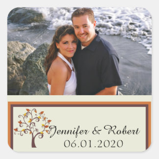 Carré Sticker favori de mariage Whimsical Fall Tree