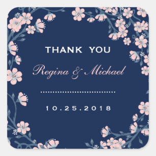 Carré Sticker favori Marine Blue Rose Floral Wreath Wedd