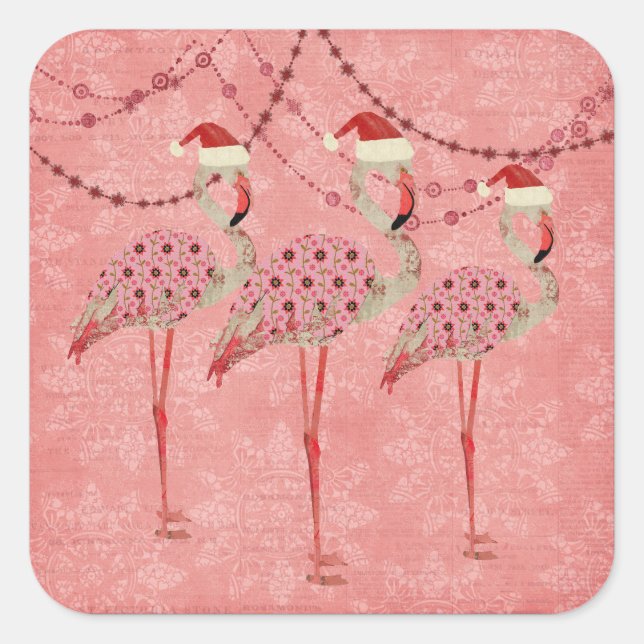 Carré Sticker Festive Flamants roses Rose (Devant)