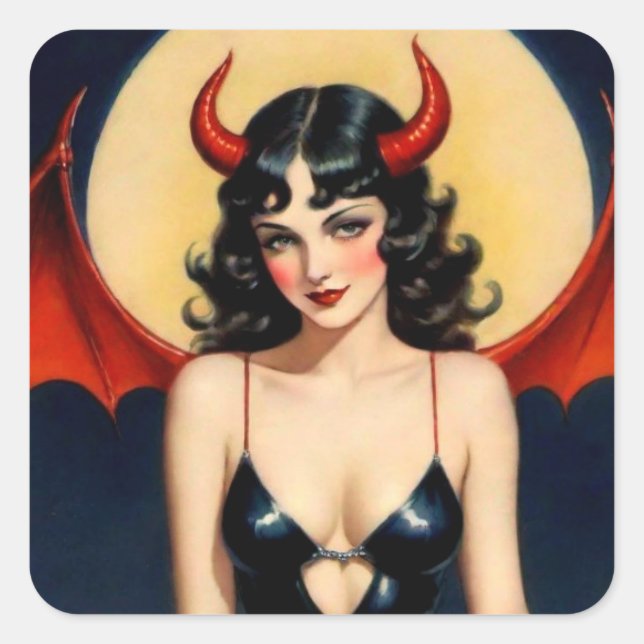 Carré Sticker fille diabolique mignonne (Devant)