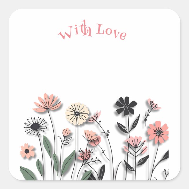 Carré Sticker Fleur sauvage minimaliste élégant (Devant)