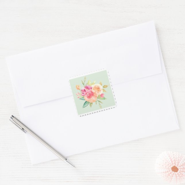 Carré Sticker floral aquarelle (Enveloppe)