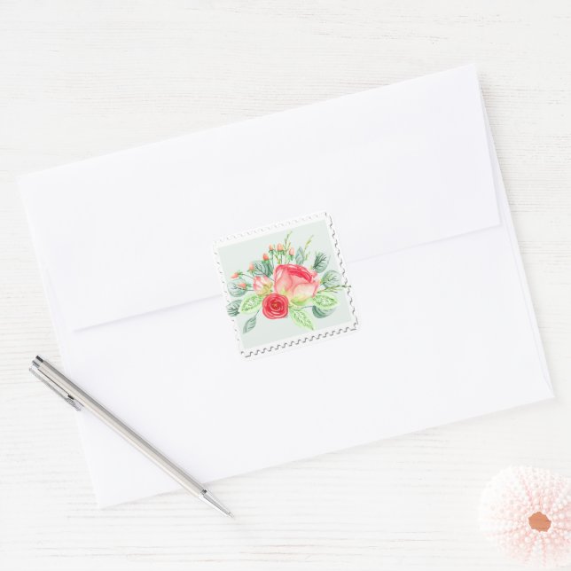 Carré Sticker floral aquarelle (Enveloppe)