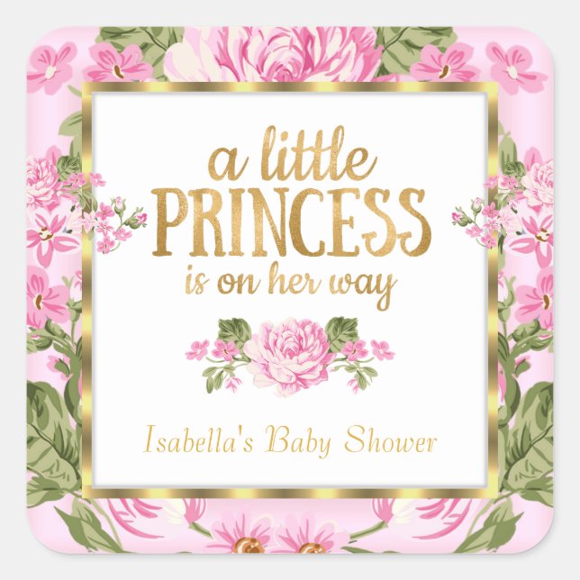 Carré Sticker Floral Baby shower Rose or Rose Princess (Devant)
