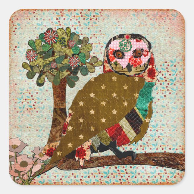 Carré Sticker Floral de Chouette rose (Devant)