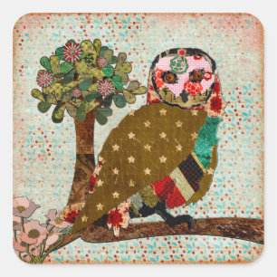 Carré Sticker Floral de Chouette rose