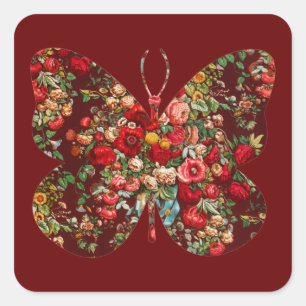 Carré Sticker Floral Papillon Rose de style vintage
