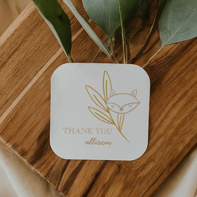 Carré Sticker Fox Woodland Fairytale Favoriser (Fox Woodland Fairytale Favor Sticker)