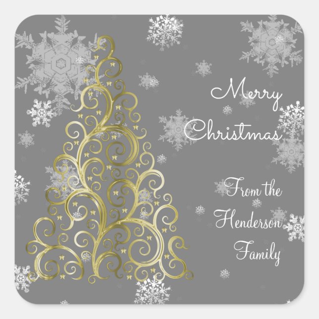 Carré Sticker Gold Christmas Tree et Snowflakes (Devant)