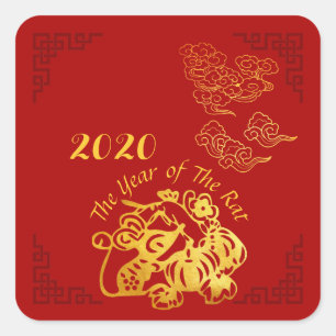 Carré Sticker Golden Chinese Paper-cut Rat Year 2020