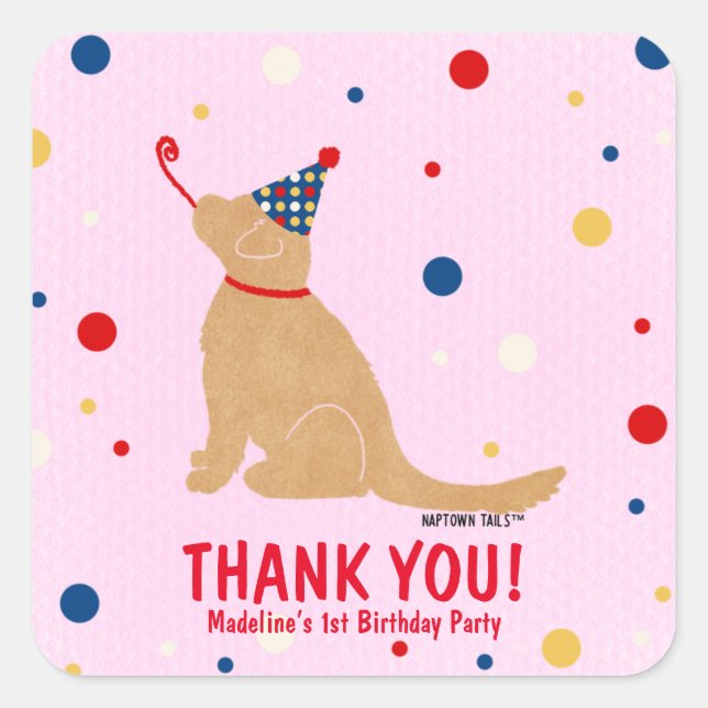 Carré Sticker Golden Dog Custom Birthday Bubbles (Devant)