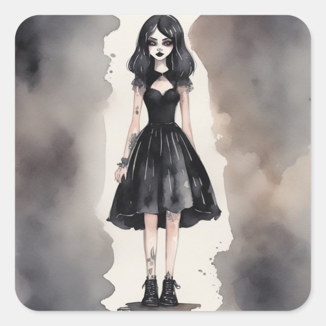 Carré Sticker gothique Petit Robe Noire Art (Devant)