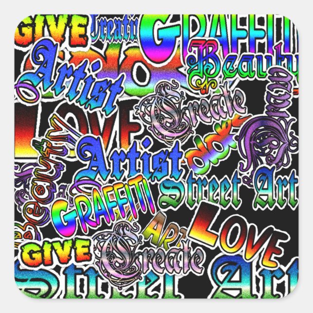 Carré Sticker Graffiti avec des termes d'artiste (Devant)