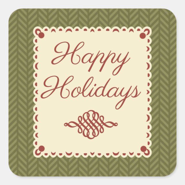 Carré Sticker Green Herringbone Happy Holidays (Devant)