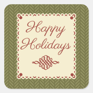 Carré Sticker Green Herringbone Happy Holidays