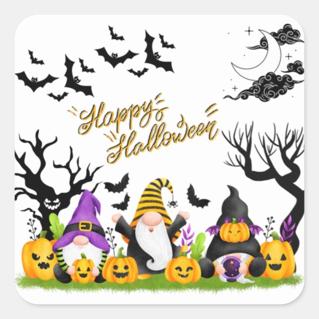 Carré Sticker Halloween | Bonne Halloween | Gnomes (Devant)