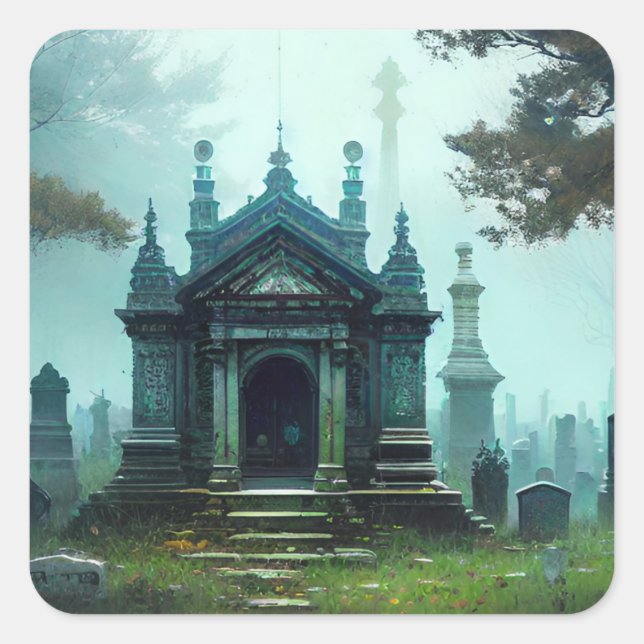 Carré Sticker Halloween cit cimetière Mausolée Mausolée (Devant)