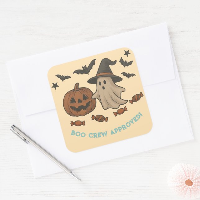Carré Sticker Halloween éffrayant - Boos, chauves-souris (Enveloppe)