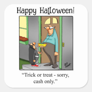 Carré Sticker Halloween Humour "Cash Only"