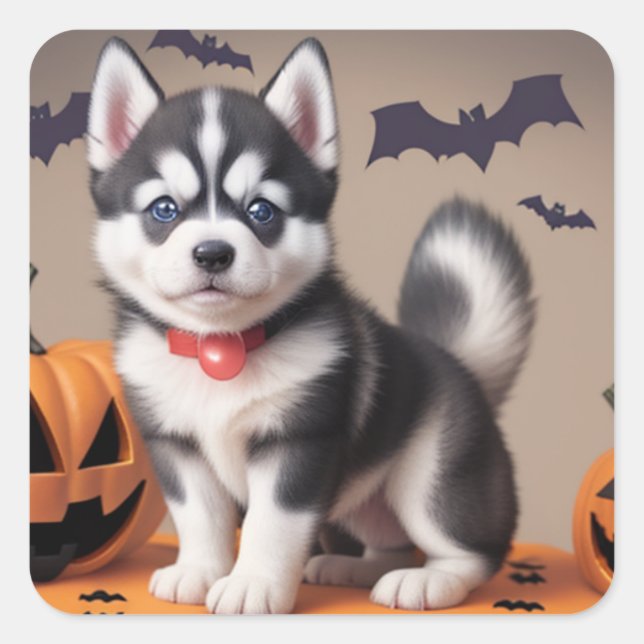 Carré sticker Halloween Husky Puppy (Devant)