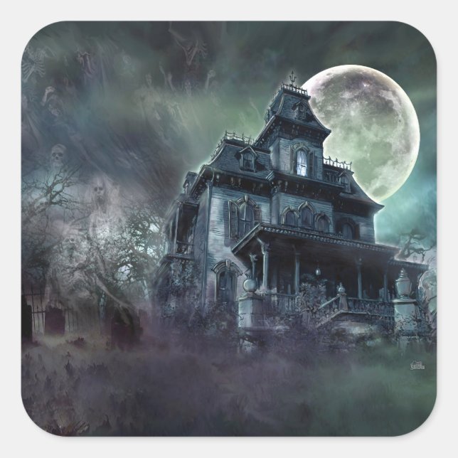 Carré Sticker Haunted House Horror - Ghomajorité Mansion (Devant)